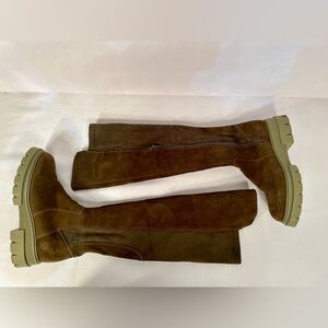 Olive Green Suede Stretch Over-the-Knee Fifth Waterproof Boots Size 37